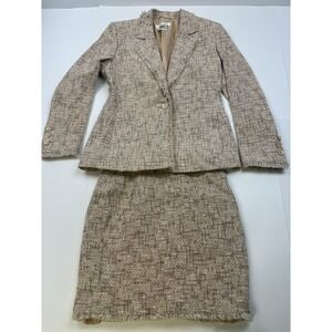 ESCADA margaretha ley Beige TWEED 2 PIECE SKIRT SUIT 38 SZ 6